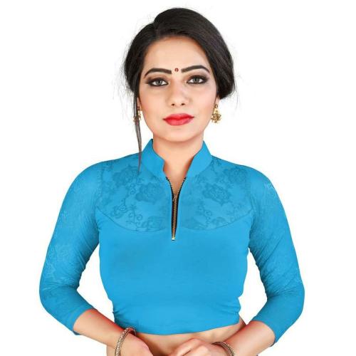 BKD Fashion Women Sky Blue Cotton Lycra Readymade Stitched Saree Blouse