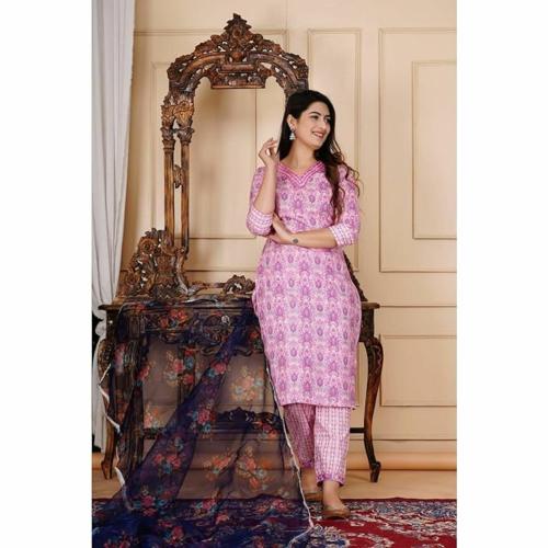 B BARVI FAIL Women's Rayon Embroidery work Kurti Pant Set With Beautiful Duppatta Set Perfect And Stylish Comfortable Fit | Pink | Size-XL