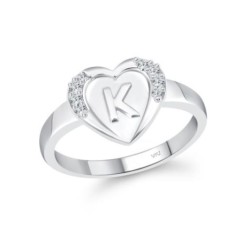 Vighnaharta cz alloy Rhodium plated Valentine collection Initial '' K '' Letter in heart ring alphabet collection for women and Girls