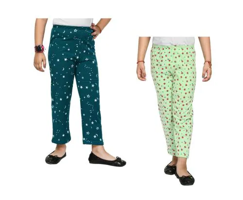 IndiWeaves Girls Printed Cotton Regular Fit Pyjamas Lower (Pack of 2)