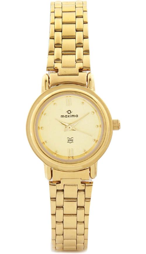 Maxima Analog Gold Dial Gold Strap Watch For Women (01132CMLY)