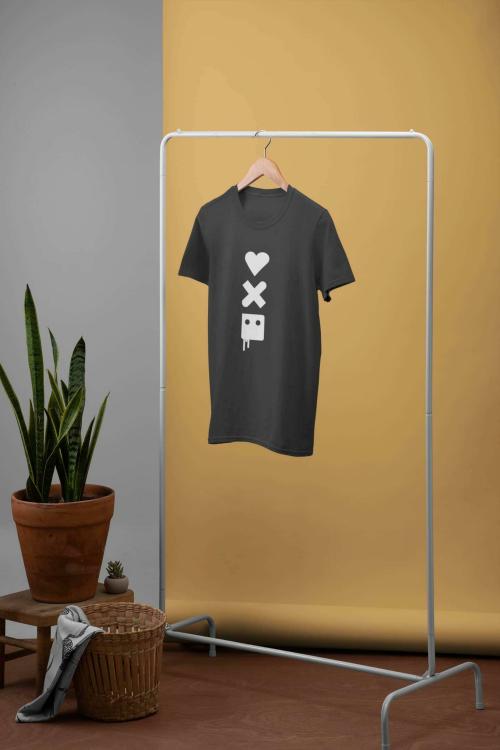 NONSENSE ON FASHION Love and Robot Men Printed T-Shirt Funky Style In Half Sleeves - black - Extra Larg