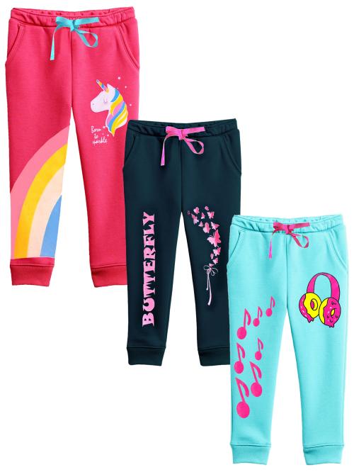 Kuchipoo Girls Track Pants - Pack of 3 Multi-Colored Trackpants| Kids Wear| Track Pants| Track Pants for Girls| Kids Track Pants| Girls Track Pants