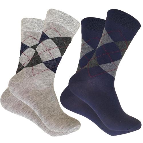 Cotson Men Argyle Organic Cotton Socks (Navy Blue, Silver) -Pack of 2 Pair