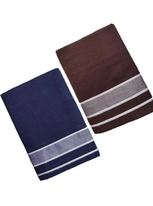 Suman Tex Ragini V Men Dark Blue, Brown Cotton Pack Of 2 Kerala Lungi