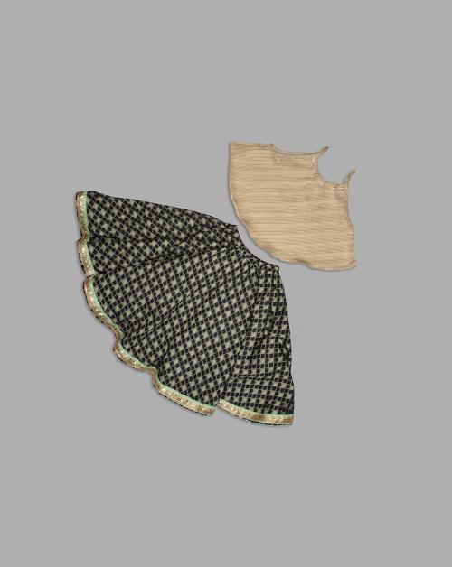 Babylion Embroidered Cotton Silk - Kerala Kasavu Baby Girl Pattupavada/Lehenga Choli/Pattupavadai