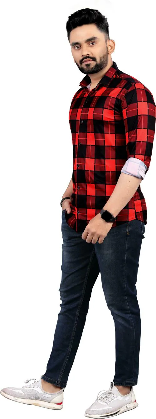 Clinch Fashion Men Red, Black Checkered Cotton Lycra Casual Shirts (Red, Black )(XXL)