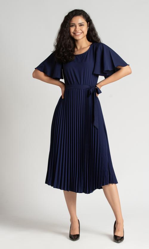 AASK Blue Womens Polyester Pleated Dress| Dress for women| Party Dress| Dresses| Stylish Dress| | New Collection