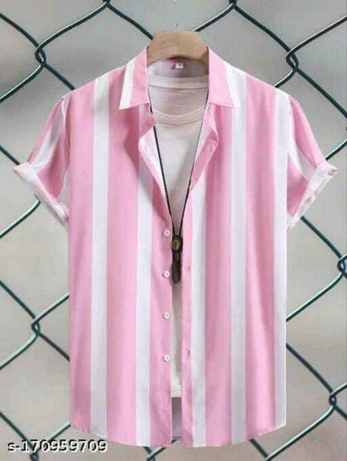 LG Men Striped Casual Pink, White Shirt