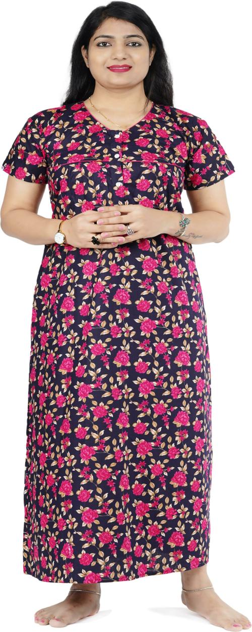 FAVNIC Women Multicolor Floral Cotton Nighty (Free Size)