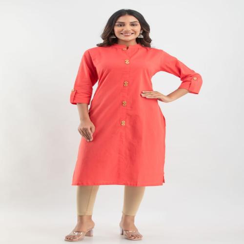 Women Solid Straight Kurta (Color-Orange, Size 