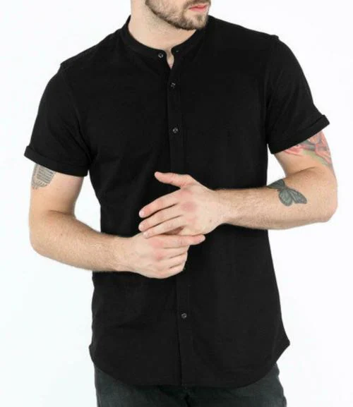 BASE 41 Men Black Solid Cotton Blend Casual Shirts