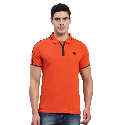 rock.it Men Rust Solid Cotton Polo T-shirt