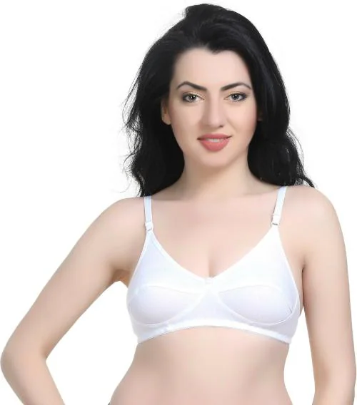 Sexy Bust Women White Cotton Blend T-Shirt Non Padded Bra (40B)