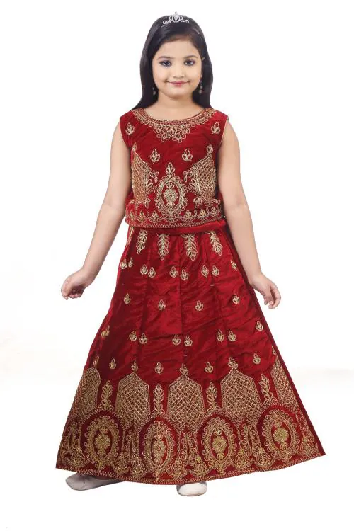 Burbn Girls Party Wear Lehnga Choli Set Maroon