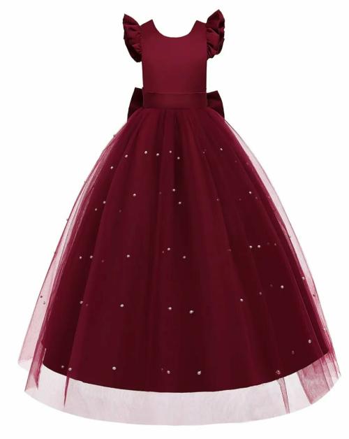 R Cube Girls Midi/Knee Length Festive/Wedding Maroon Dress