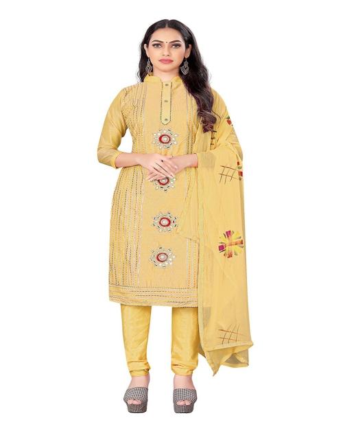 Reeta Fashion LEMO YELLOW pure modal Embroidery work Dress Material - RFD202