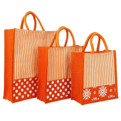 SB BAGS Orange Jute / Shopping Bag / Shopping Bag // Shopping Bag Grocery Bag With Zip Closure (Pack Of 3)