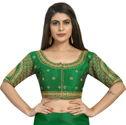Jay Pal Women Green Art Silk Round Neck Blouse