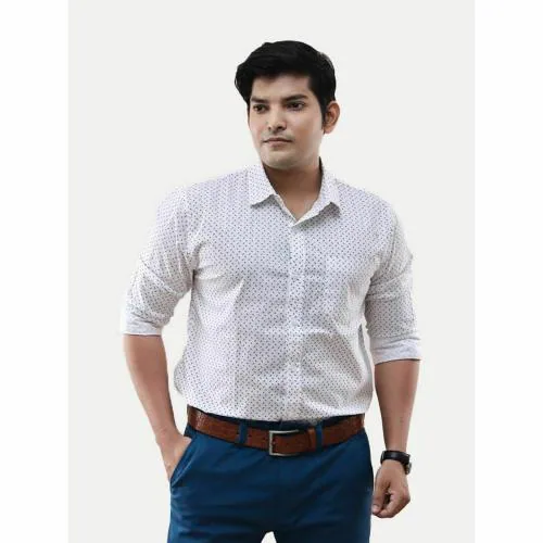 Rad Prix Men white polka dots poplin Printed shirt