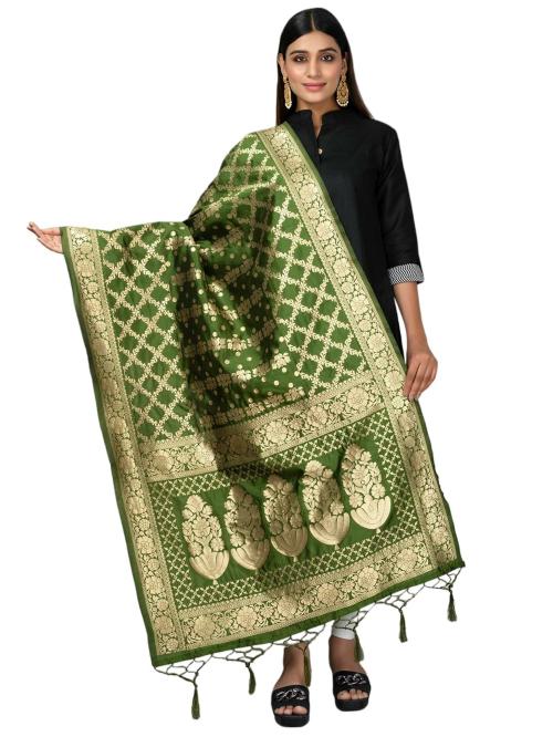 Negchaar Women Mehendi Banarasi Silk Ronak Fashion Dupatta