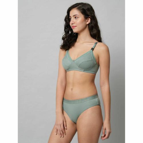 Saklana Women's Cotton Non Padded Wire Free Maternity Breastfeeding Nursing Mother Bra Panty Lingerie Set Honeymoon Bikni Set Combo Pack of 3