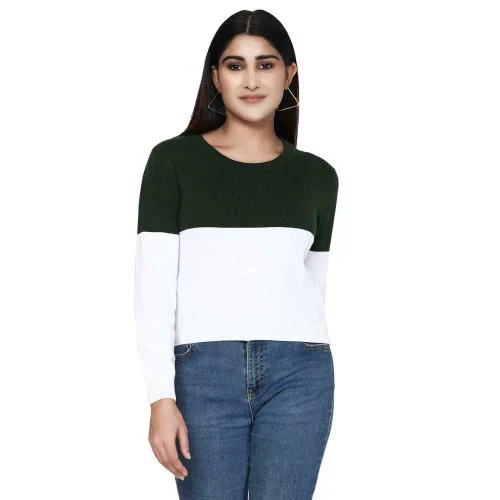 Retrovis Women Green Color Block T-Shirt XL