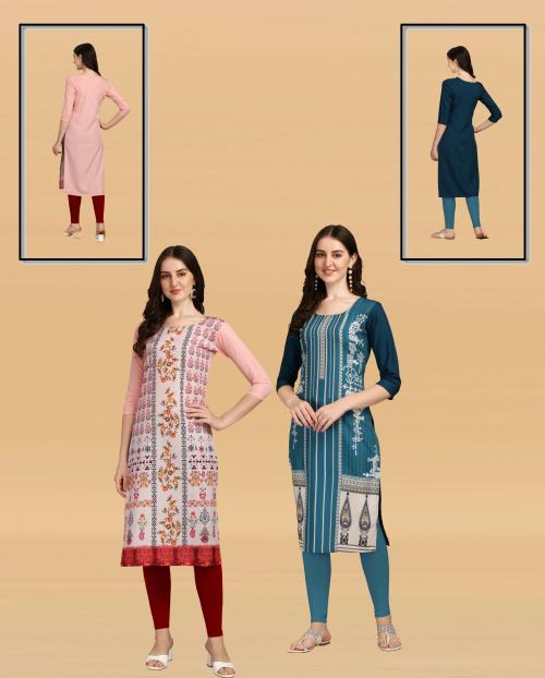 Buy DESI MUNDE Women Multicolor Printed Crepe Pack Of 2 ALine Kurta (S