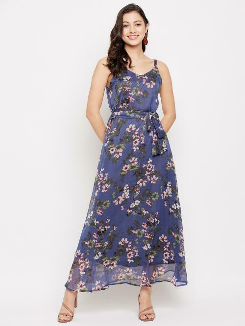 Fashfun Women Blue Floral Crepe Single Dresses