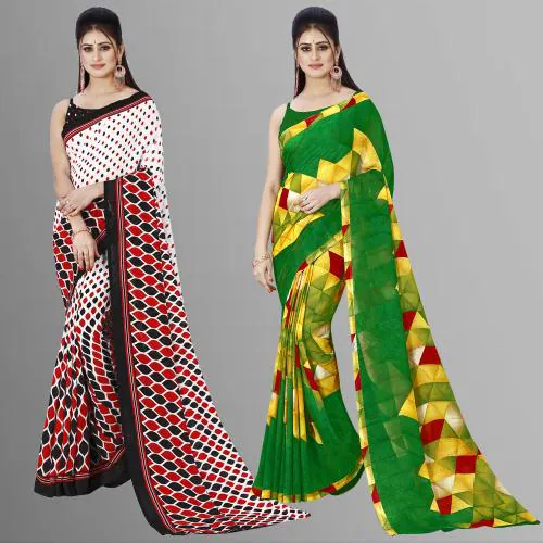 Anand Women Multicolor2 Self Design Pattern Georgette Pack of 2 Saree With Blouse