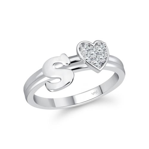 Vighnaharta cz alloy Rhodium plated Valentine collection Initial '' S '' Letter with heart ring alphabet collection for women and Girls
