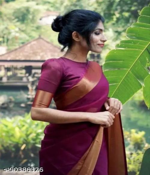 Vragi's Traditional Zari Border Chiffon Saree For Girls/Women