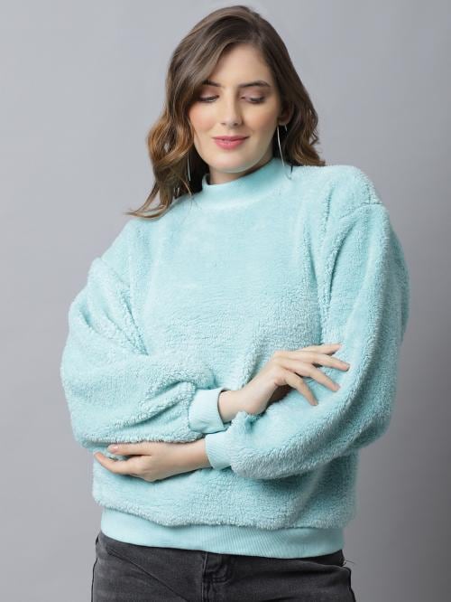 Aqua solid tailored jacket has a round collar, three-quarter sleeves, ribbed hemline, with lining