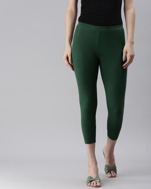 Kryptic Womens Bottle green Solid Cotton Lycra Leggings