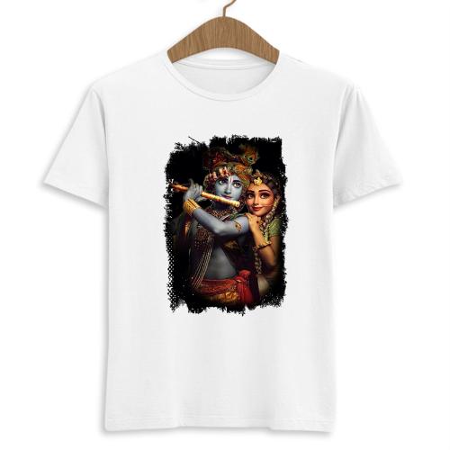 Buy Komy Polyester Fabric White Color Radha Krishna Printed Tshirt for Mens & Womens XL Online