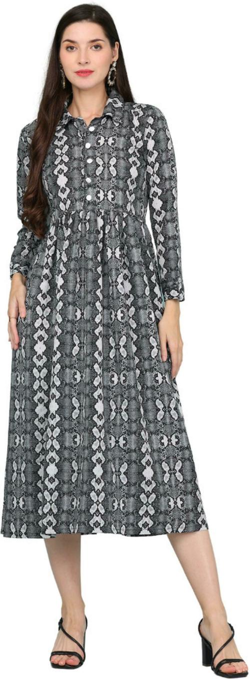 HSM HIGH Impero Women Grey Embroidered Cotton Blend Calf/Three Fourth Length Straight Gown