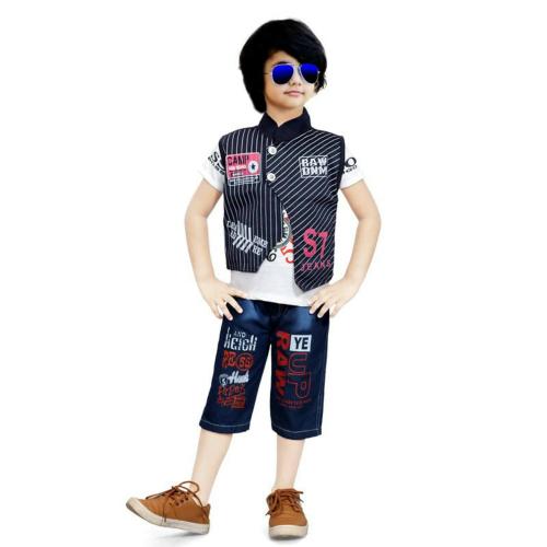 Sagun Dresses Boys Dark Blue 3 Piece - Coat, Pant And T Shirt Party Suit Clothing Set (2-3 Y)|Kids Wear| 3 Piece Set| Kids Party Wear| Boys Casual Wear|Clothing Accessories|Boys|Clothing Sets|Coat| Pant And T Shirt Party Suit Clothing Set|