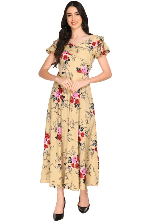 Preego Cream Women Maxi Girl Dress And Women Dress