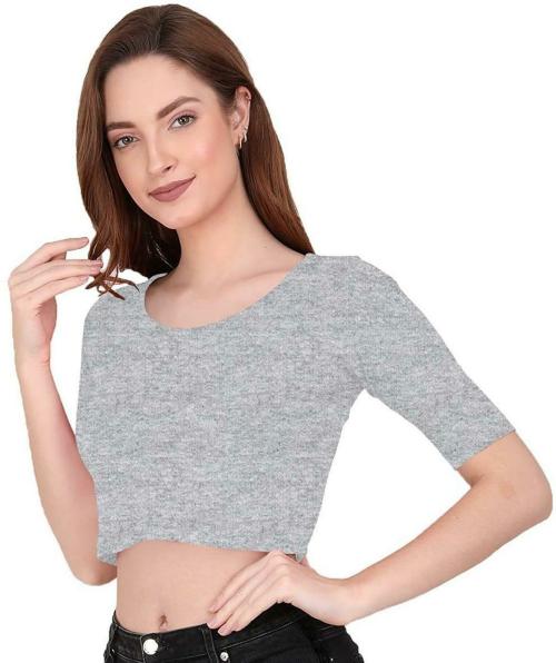 THE BLAZZE_Women Cotton Blend Light Grey Crop Top_S