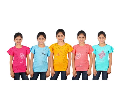 DSP Trends Girls Graphic Print Pure Cotton T Shirt  (Multicolor, Pack of 5)