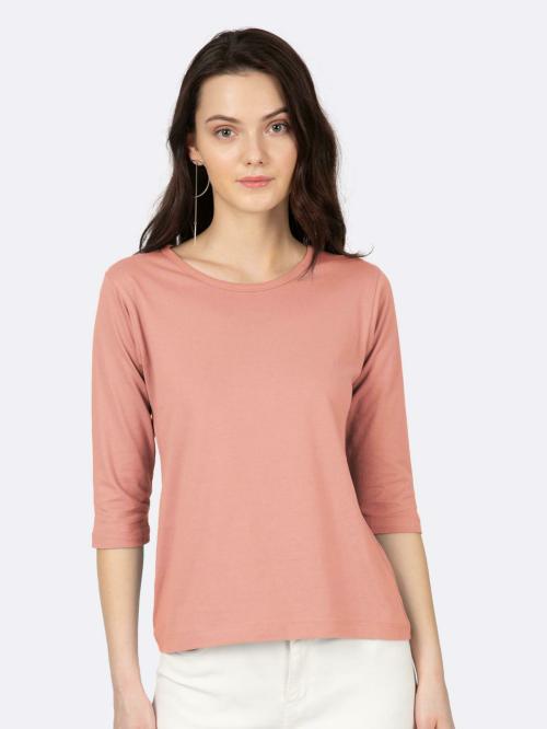 Bewakoof Women Solid 3/4 Sleeve Round Neck T-Shirt