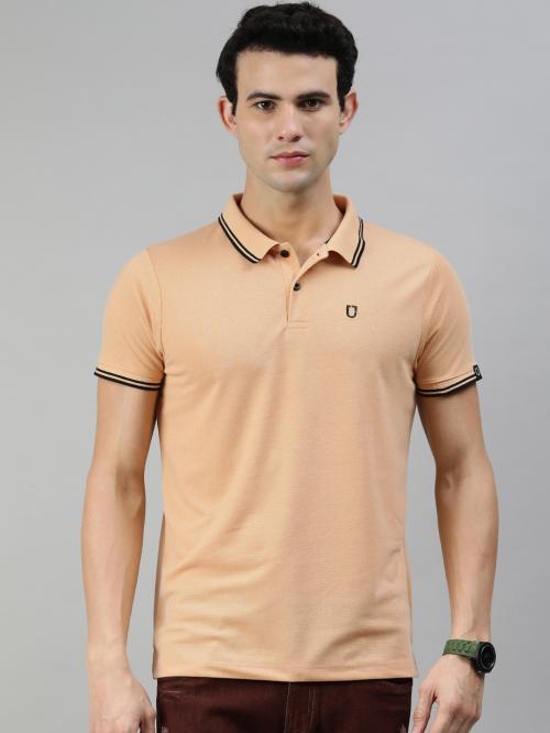 Urbano Fashion Men's Skin Beige Solid Slim Fit Half Sleeve Cotton Polo T-Shirt