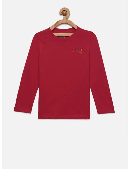 DONGLI Full Sleeve Light Red top Boys Casual Pack of 1 Tshirts