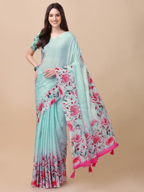 Rekha Maniyar CHINNON CROCHET Sky Blue Color Digital Printed Saree for Women