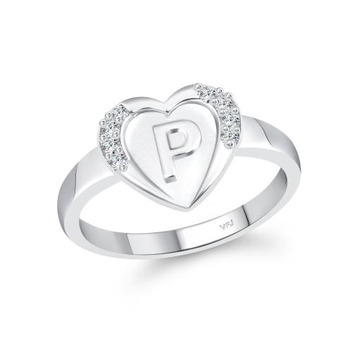 Vighnaharta cz alloy Rhodium plated Valentine collection Initial '' P '' Letter in heart ring alphabet collection for women and Girls