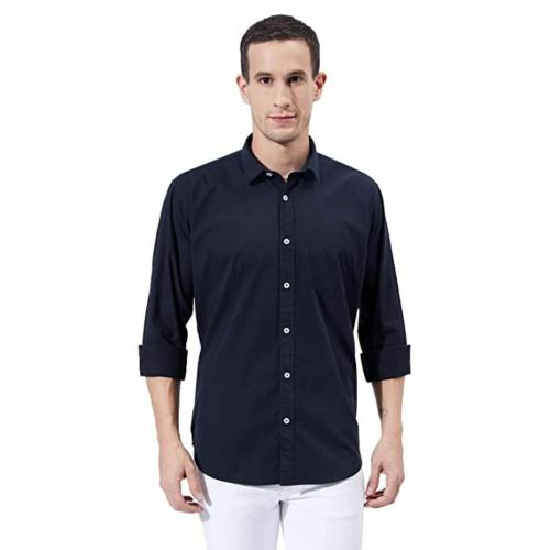 HUE ZEPHYR Men's Classic Collar Slim Fit Cotton Casual Full Sleeve Shirt (Black)