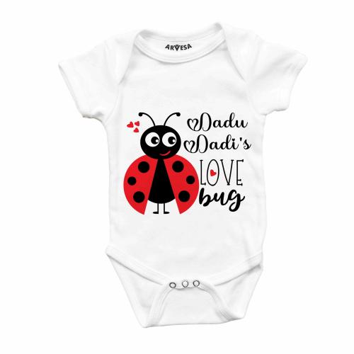 Arvesa Dadu Dadi Love Bug R-411 Unisex Baby 6-9 Month White Romper OnesieNeck R-411-L-WHITE