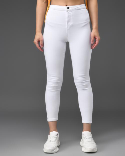 Guti Womens High Rise Ankle Length White Skinny Jeans