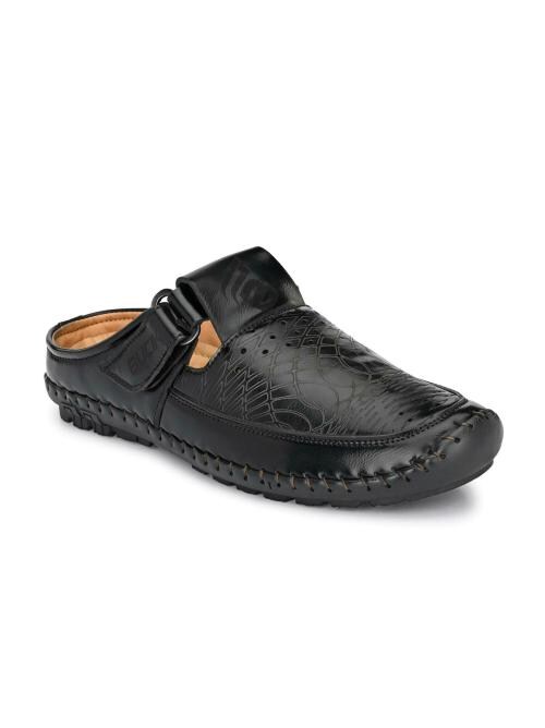 Bucik Men's Black Synthetic Leather Slip-On Casual Sandal