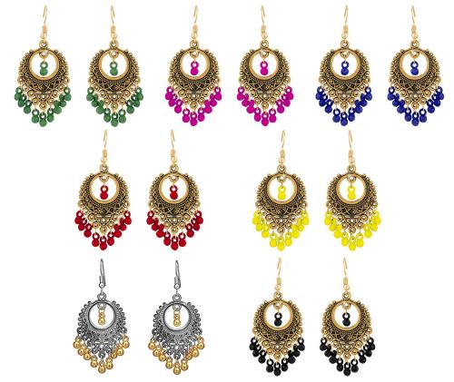 Yellow Chimes Traditional Oxidised Drop Chandbali Jhumka Earrings Set Multicolor for Girls and Women